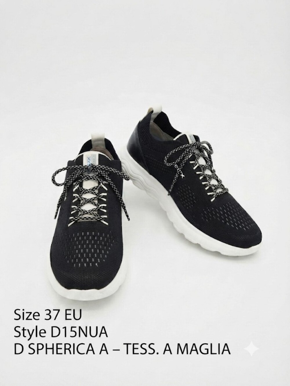 Geox Spherica Breathable Sneakers Black White Italian Walking Shoes Size 37